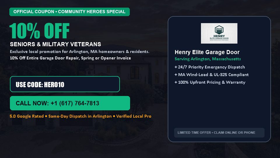 Henry Elite Garage Door 10% OFF Seniors & Military Veterans in Arlington, MA